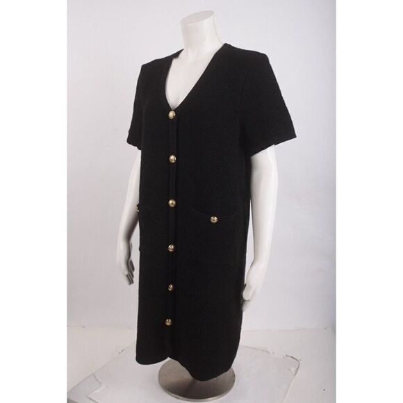 Massimo Dutti Womens Knit Mini Dress bouclé Gold Buttons M Black 6637/624 NWT - Picture 4 of 6